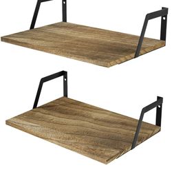
SRIWATANA Floating Shelves Wall Mounted Set of 2 Rustic Wood Shelves with Large Capacity Grey Color