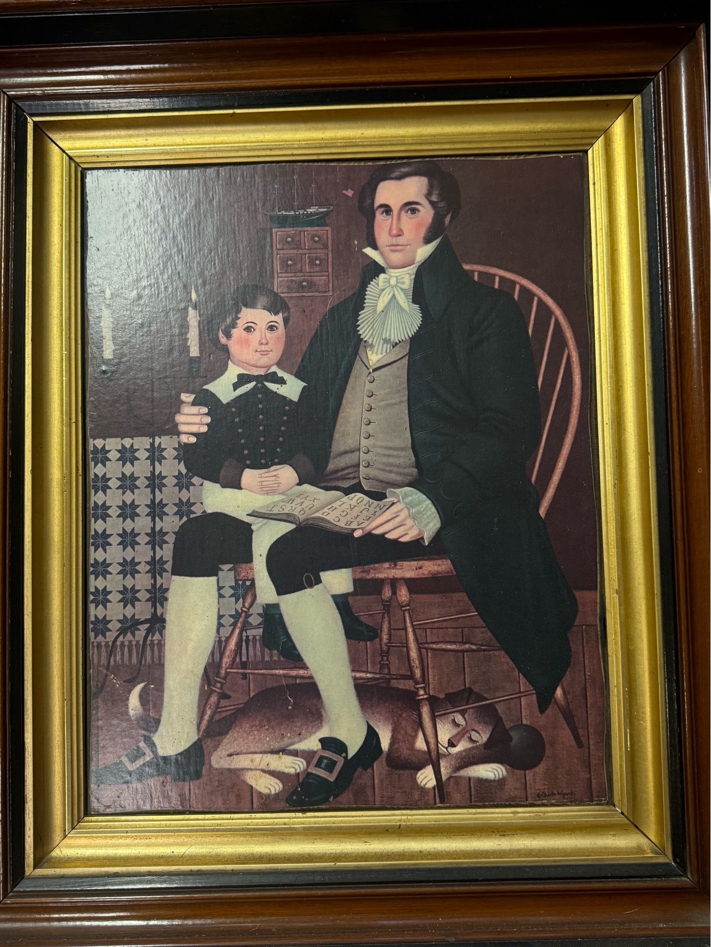 Vintage Charles Wysocki framed print, father and son Americana