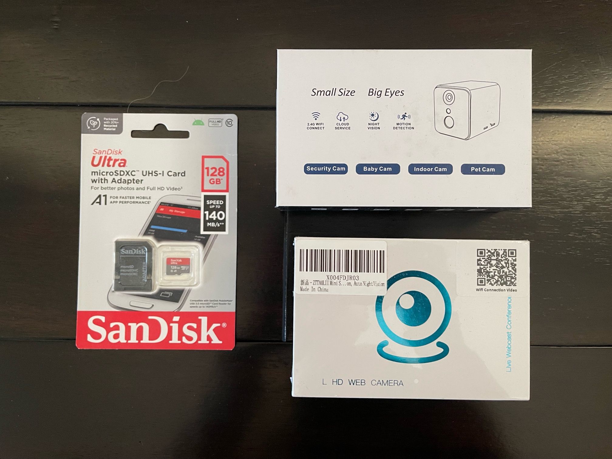 Small Mini Camera Lot + SanDisk 128GB Memory Card - NEW (2 Cameras)