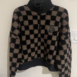 PINK Victoria’s secret Checkered Fleece Sweatshirt Sz L 