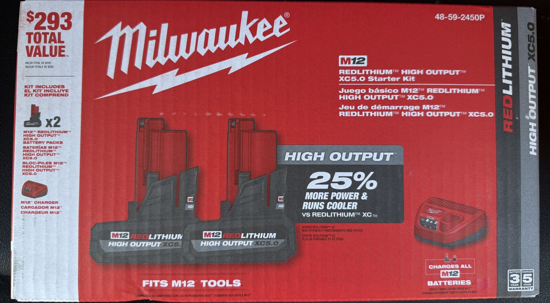 Milwaukee M12 12V Lithium-Ion XC High Output 5.0 Ah Battery Pack (2-Pack) Starter Kit with Charger