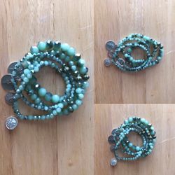 Green Bracelets , Stacked Bracelet,Leather Bracelet, 