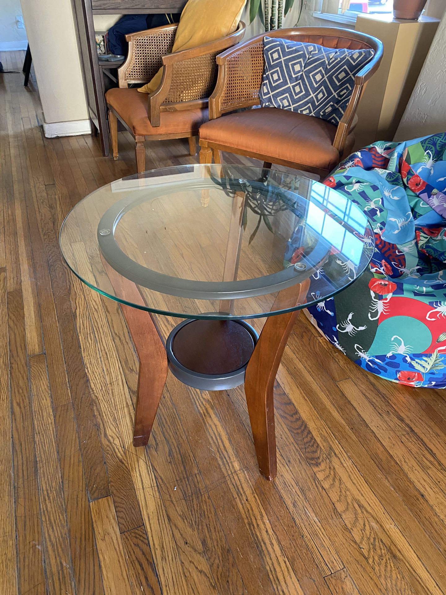Glass And Wood Vintage Side Table