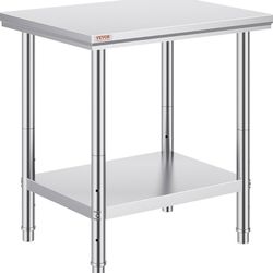 VEVOR Mophorn Stainless Steel Work Table with Wheels 24 x 30 x 32 Inch Prep Table with 4 Casters #S4-410