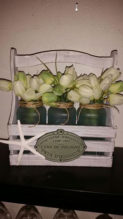 Wood basket with painted mason jars