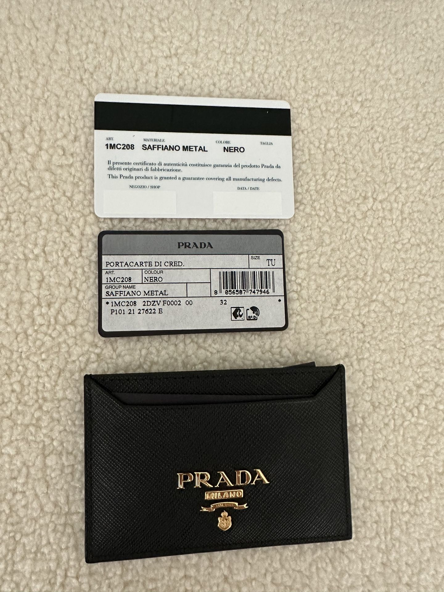 Prada Card Case Wallet Saffiano Nero Black Authentic New 