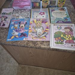 Brand New Bundle Of Children's Coloring Books, Crayola Crayons, Disney Crayons, Notebook, Glitter Chalk & Carrying Case