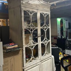Antique American Lead Wrought Iron Glass Door Cabinet 