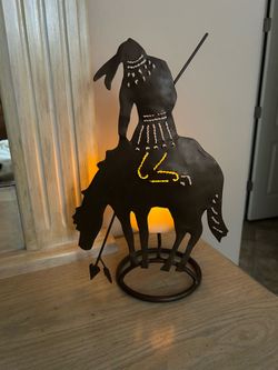 Unique Metal Art Sculpture with Candle Holder on Back