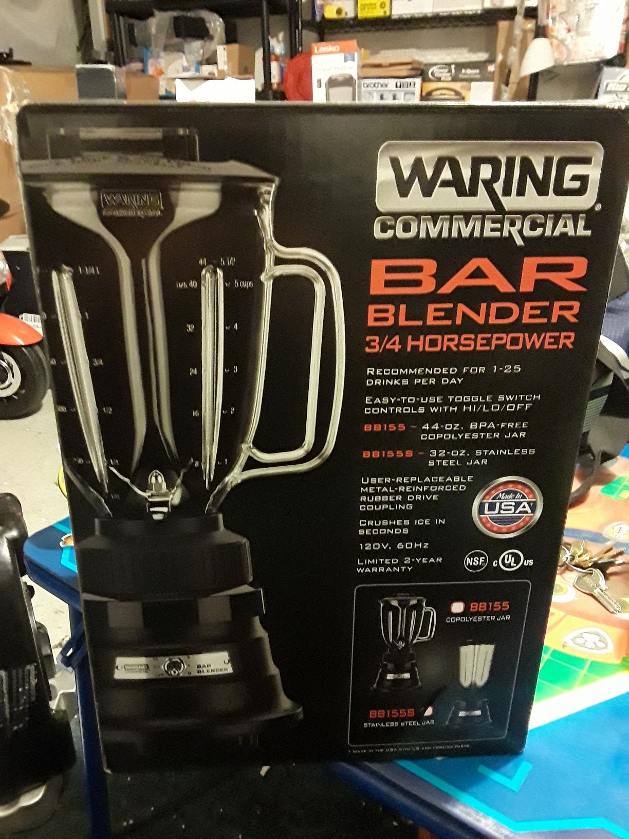 WARING COMERCIAL BAR BLENDER BLACK ENAMEL BASE 32 oz