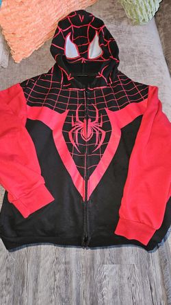 Spider-Man Marvel Spider-Verse Big Kids' Boy or Girl Cosplay Fleece Zip-Up Hoodie Miles Morales Black