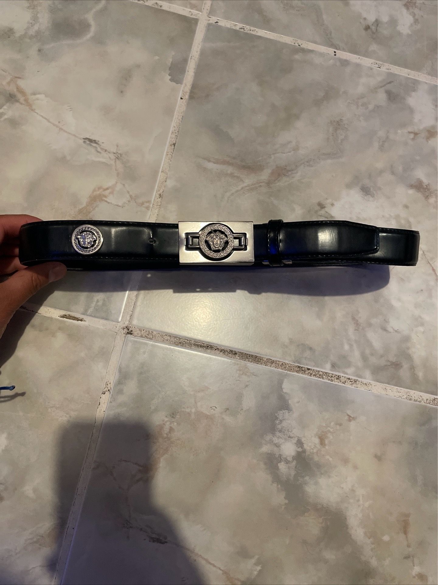 Vintage 90s Gianni Versace Medusa Medallion Leather Belt