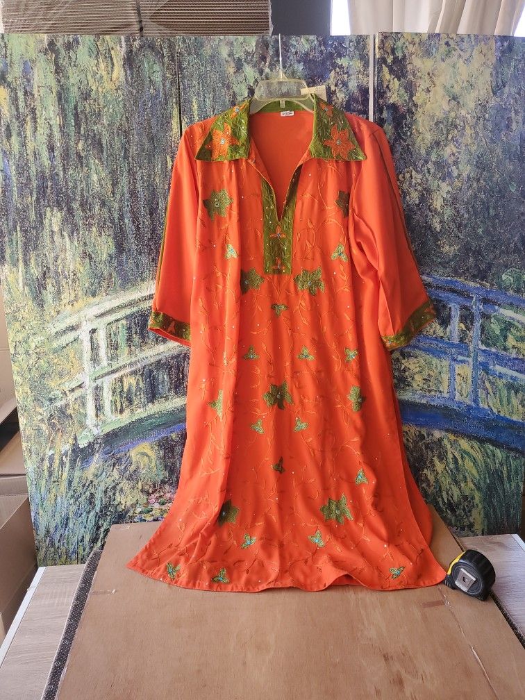 Women's Orange Embroidered Long Tunic Size 48