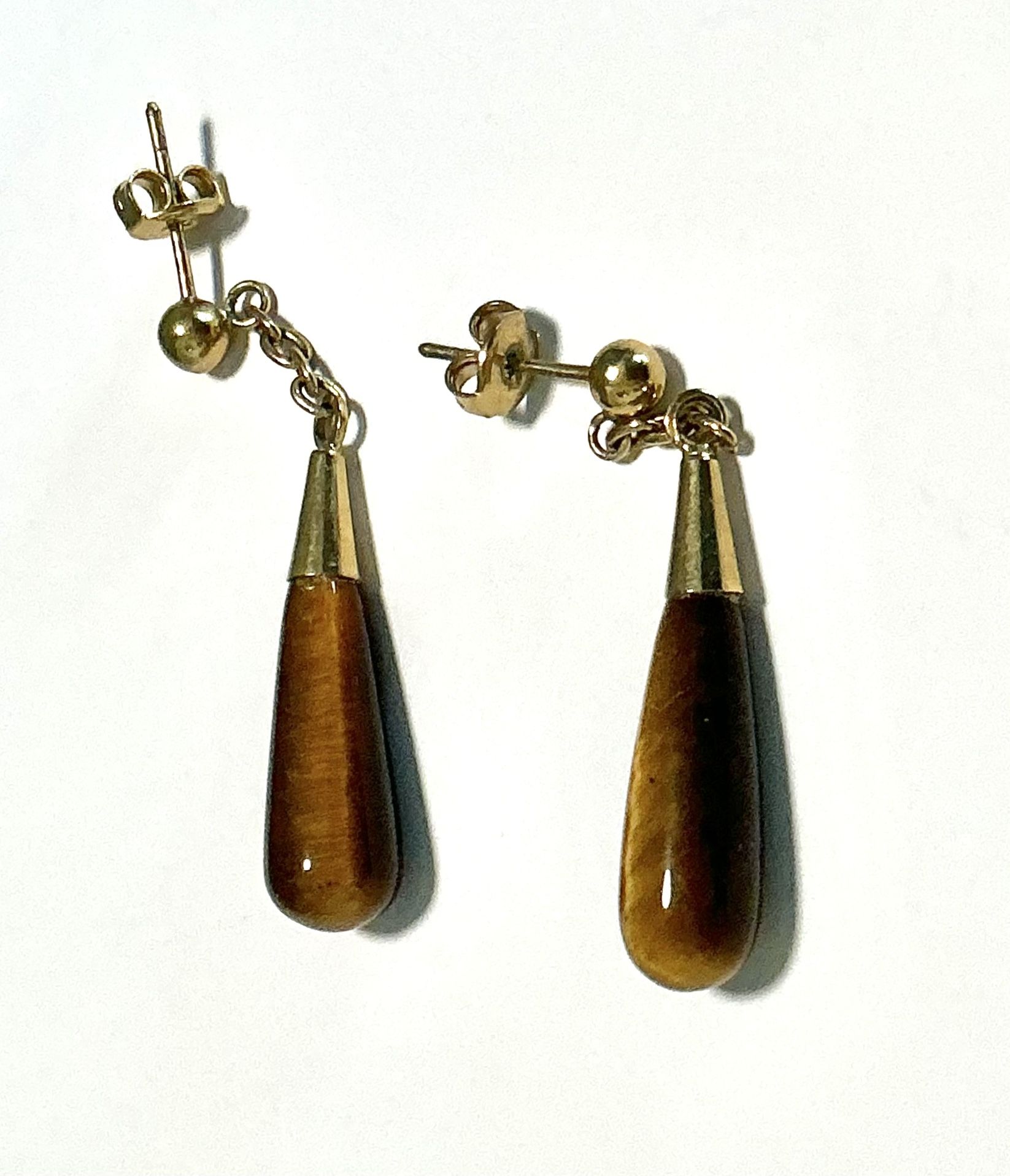 Genuine Tiger’s Eye Teardrop/Dangle Pierced Earrings. Studs.
