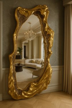 Luxury Sculptural Gold Full-Length Floor Mirror – Oversized Organic Statement Mirror