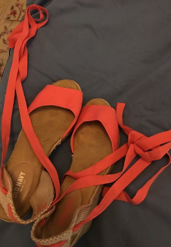 Old Navy Sandals with Long Ribbon Wedge Heels