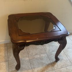 Vintage Wood & Glass Carved End Table – Elegant Antique Look