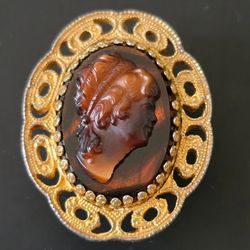 VTG RARE Root Beer Cameo Waltham 17 Jewels Manual Wind Pendant Watch RUNS