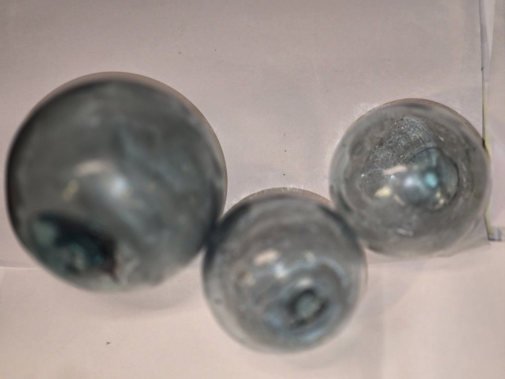 Set Of 3 Antique Japanese Blown Glass Fishing Buoys Floats