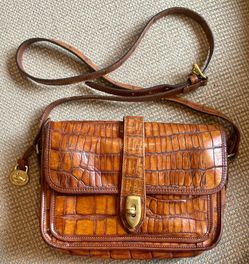 Dooney & Bourke Tan Croc-Embossed Leather Flap Bag