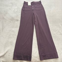 Halara Wide Leg High Waisted Button Fly Pants Plum Purple XS Petite pockets NWT
