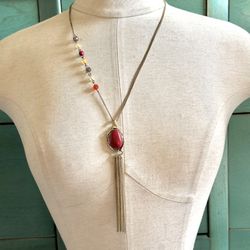 Lucky Brand Gold Tone Red Pendant Chain  Necklace 
