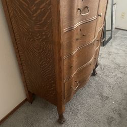 Tiger Oak Highboy dresser with mirror