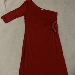 Red one-shoulder dress