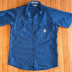 Men’s size medium Carhartt blue short sleeve button down rip stop work shirt