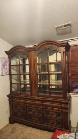 Large Wood China Cabinet with Glass Doors
