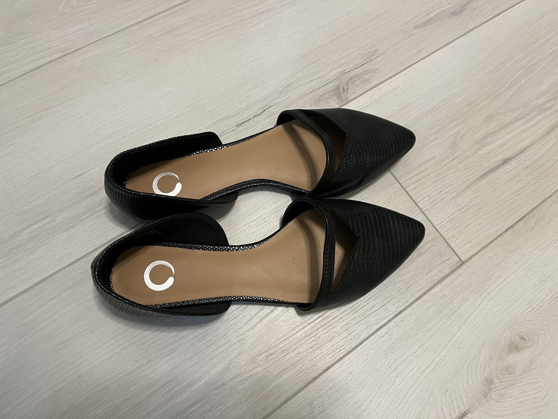 New Black Snakeskin Print Flats