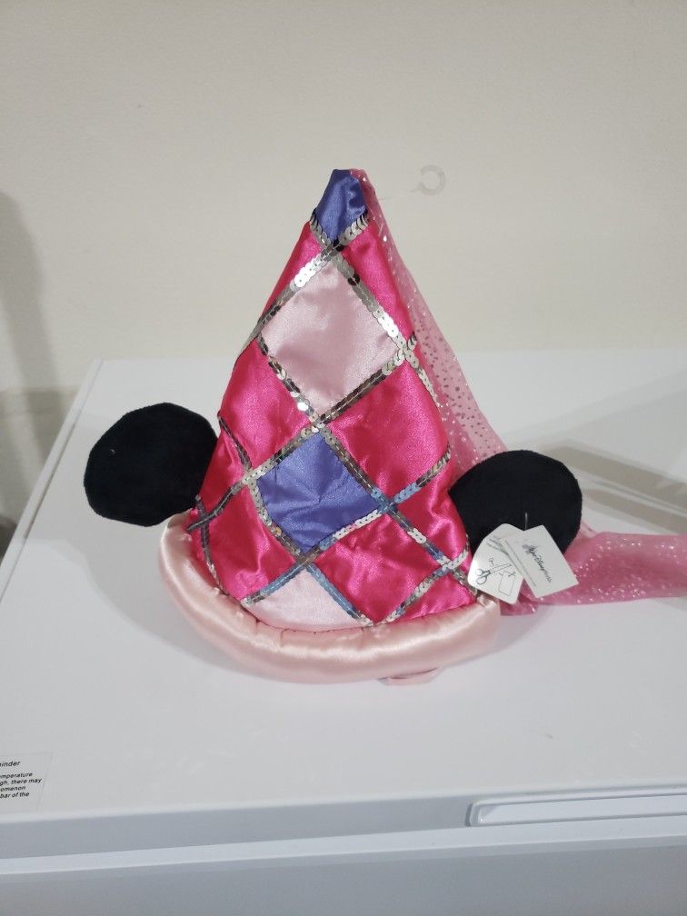 Minnie Mouse Princess Ears Pink Satin Medieval Hat w Argyle Sequin Glitter Scarf