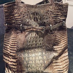 Besso embossed crocodile leather tote, shoulder bag, tan brown