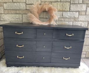 MCM 9 drawers dresser/ Tv stand brushed gray/gold