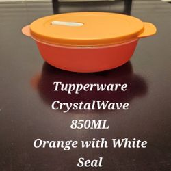 Tupperware CrystalWave Container 850ML Prange With White Seal