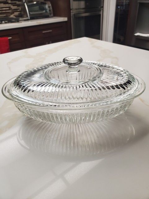 Vintage Toscany Oval Pressed Clear Glass Baking Dish With Lid $ 35.00 Price Firm