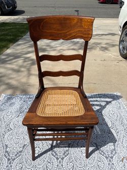 Vintage Cane Seat Wood Dining Chair French Country Farmhouse Accent