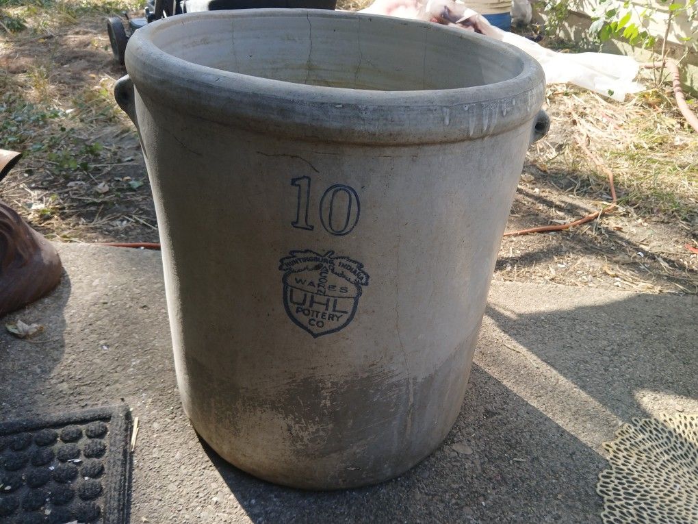 Antique UHL Pottery Co Acorn Wares Indiana 10 Gallon Stoneware Crock 15" x 18"