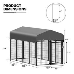 Xlarge Dog Kennel Dog Crates Cage, 12 Panels Heavy Duty Outdoor Dog Run Enclosure, Expandable Outdoor Dog Playpen with Roof