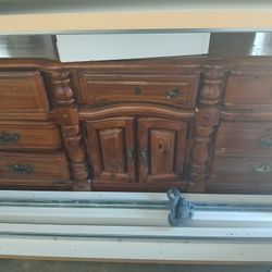 Matching Solid Wood Dresser Mirror And Armoire