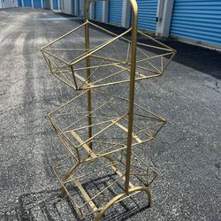 Modern Golden Three Tier Metal Planter Rack Shelf Storage Basket!  14x11x31in