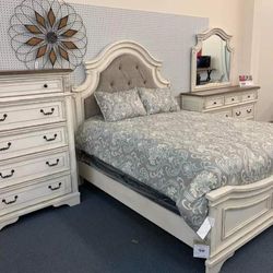 Realyn Chipped White Bedroom Set Queen, King, Twin, Full Bed, Dresser, Mirror, Nightstand 