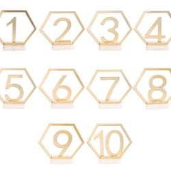 Gold Acrylic Geometric Hexagon Table Number Signs Wedding Party Decoration