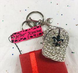 Silver crystal cap purse charm or keychain