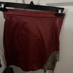 Elegant Red Skirt with Fringe Detail