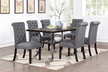 Brown Dining Table Set With Gray Chairs 