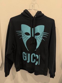 Gucci Black Blue Graphic Logo Cat Print Pullover Hoodie Men's XS Italy