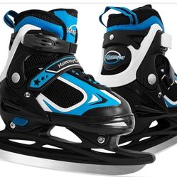 MammyGol Adjustable Ice Skates for Kids, Boys and Girls, Hockey Lace-Up Skate, Blue Ice Skating Size L for Beginner