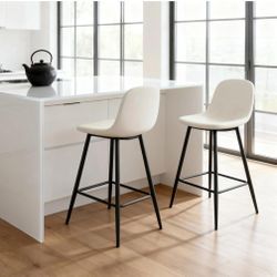 White Bar Stools Set of 2,Faux Leather Counter Height Bar Stools,24.6" Bar Chairs with Back Metal Footrest,Modern Counter Stool with Back and Footrest