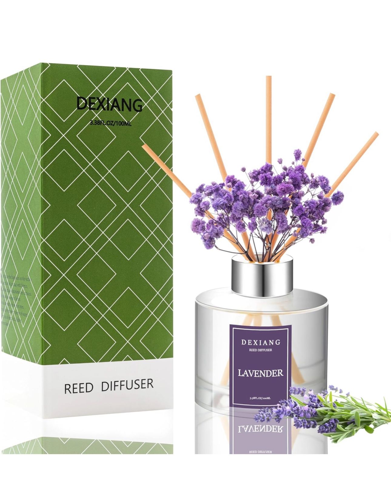 Fresh Lavender Reed Diffuser Set - 3.38 fl oz (100ml) Essential Oil with 6 Reed Sticks | Home & Bathroom Decor